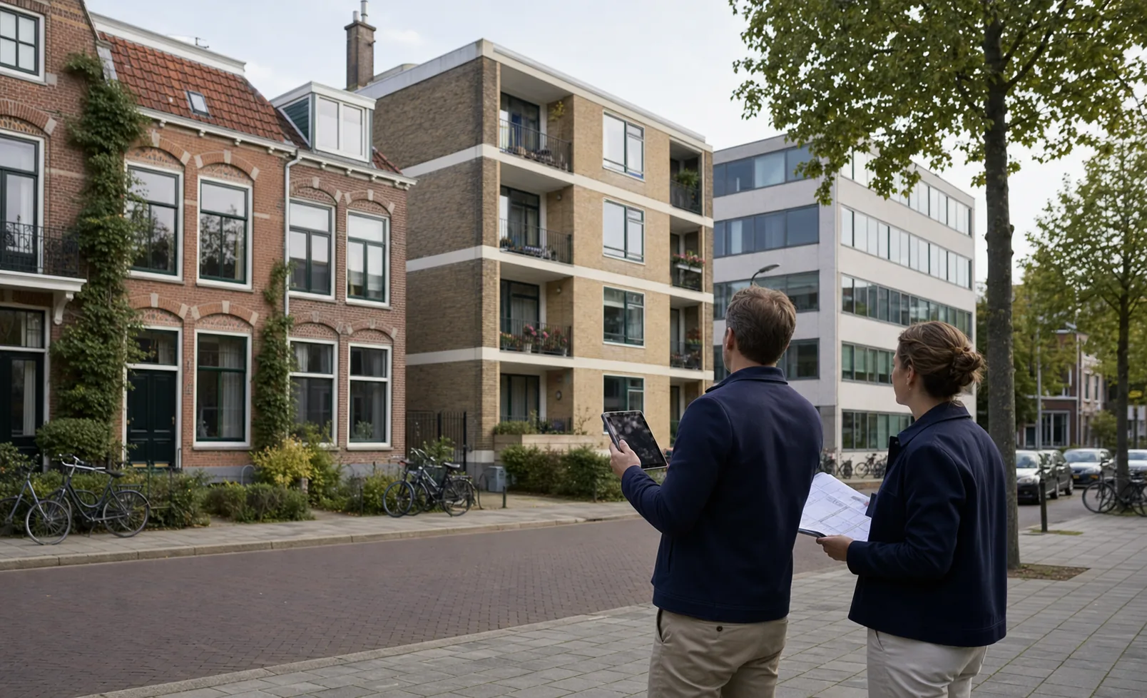 Een adviseur bespreekt een technische opname op locatie